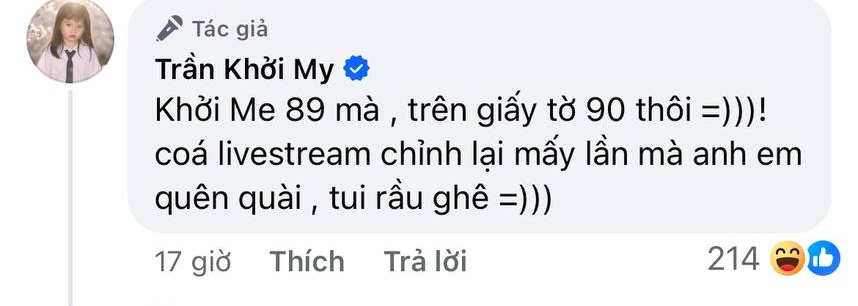 Khởi My đính chính năm sinh thật, không phải 1990 như thông tin trên MXH