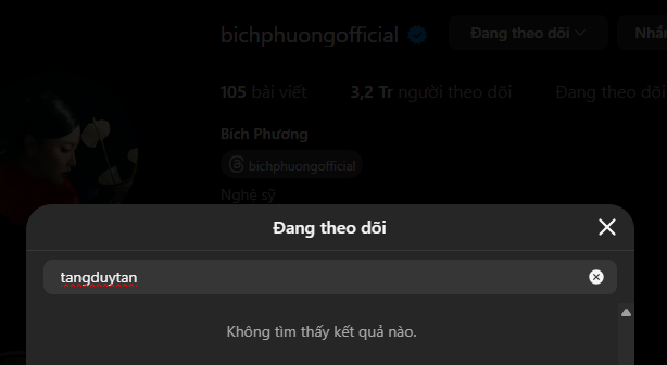 Nữ ca sĩ sinh năm 1989 theo dõi nhiều tài khoản nhưng không có tên Tăng Duy Tân