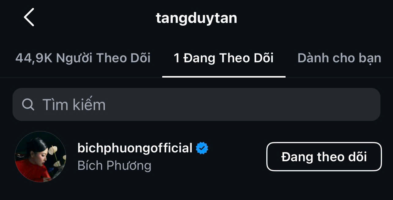 Tăng Duy Tân chỉ follow mình Bích Phương trên Instagram
