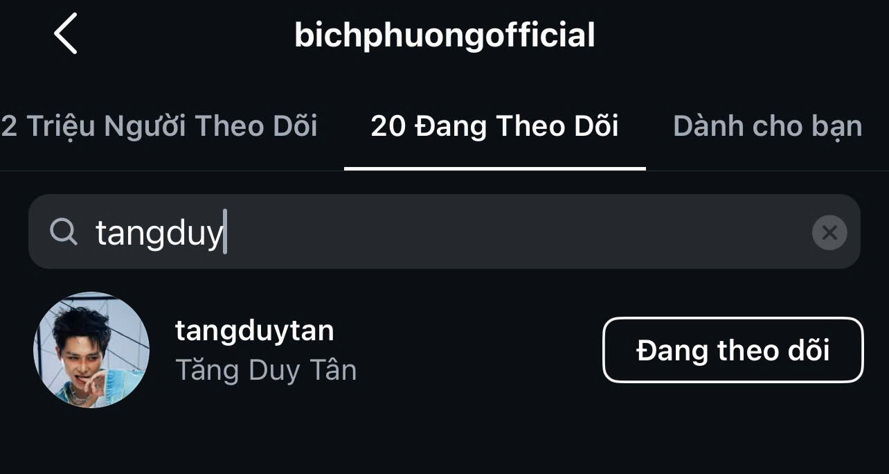 Bích Phương nhấn theo dõi ca sĩ Tăng Duy Tân trên Instagram