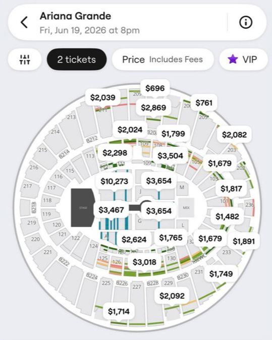 Giá vé concert Ariana Grande tăng mạnh trên thị trường