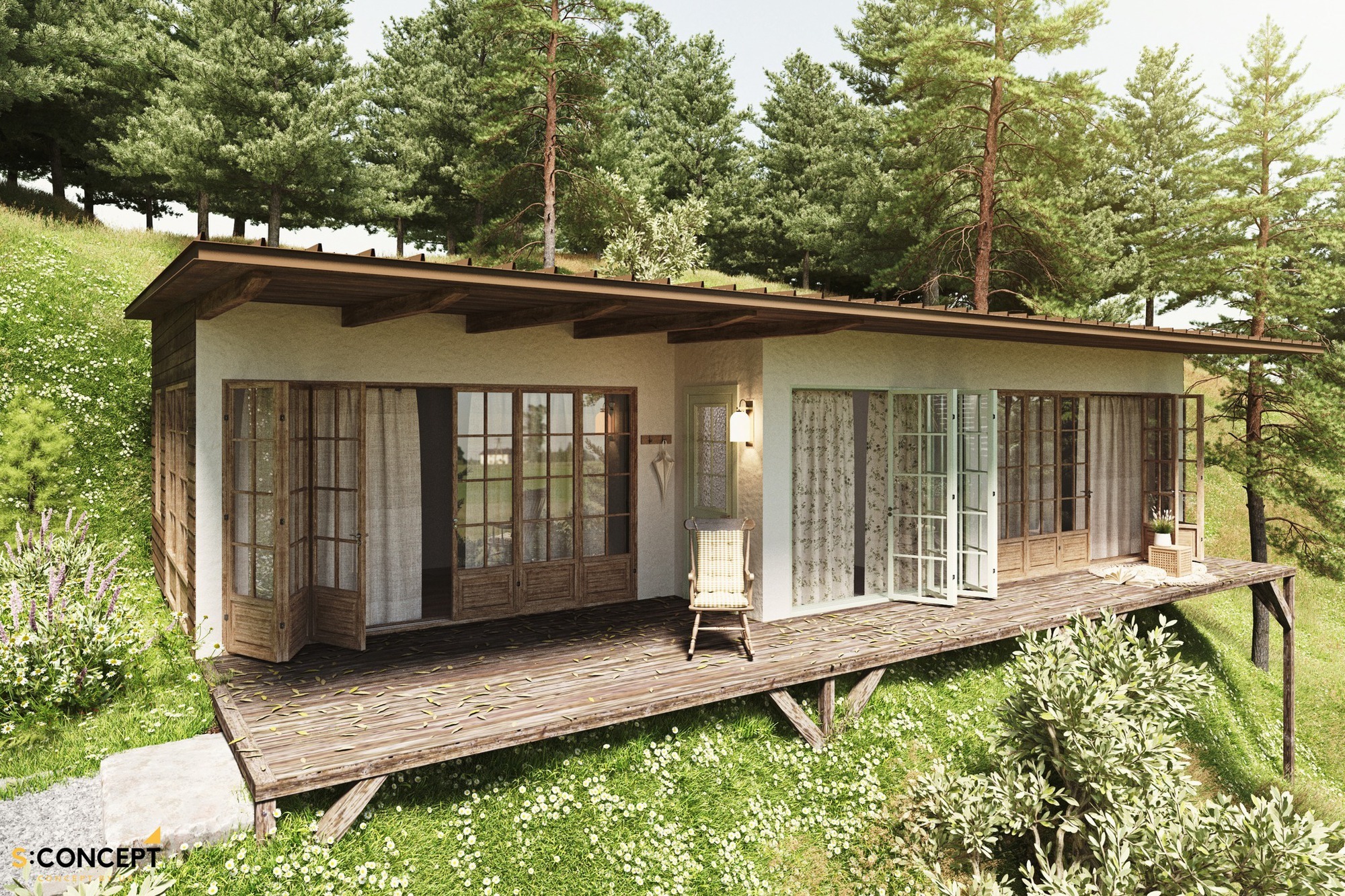Phòng khách và các phòng ngủ trong villa Đà Lạt