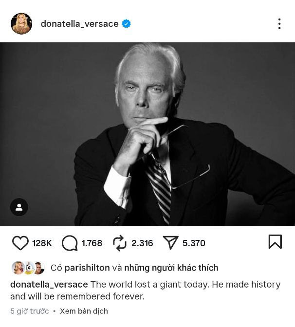 Donatella Versace gửi lời vĩnh biệt 