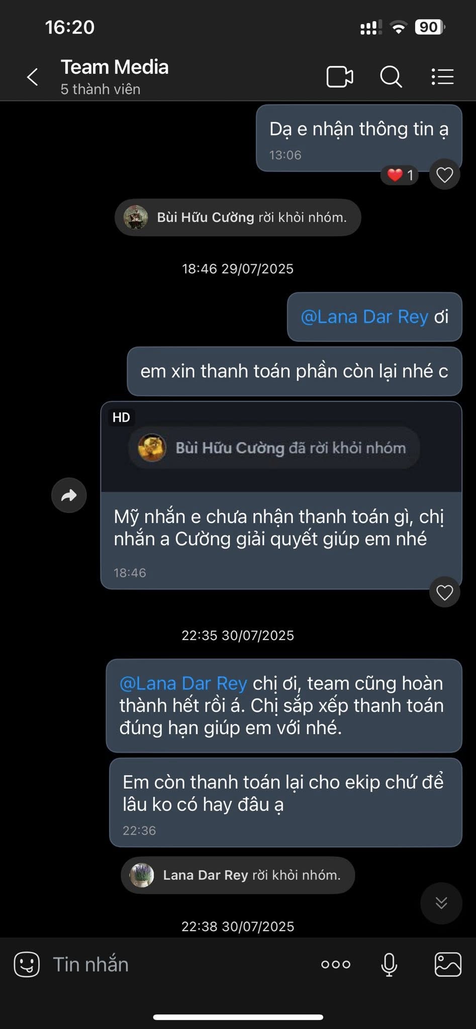 Tin nhắn đòi tiền kèm theo bài đăng tố cáo Ảnh chụp màn hình tin nhắn liên quan vụ nợ tiền
