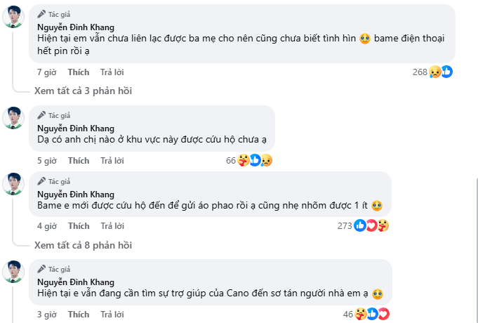 Đội cứu hộ gửi áo phao cho gia đình Đình Khang