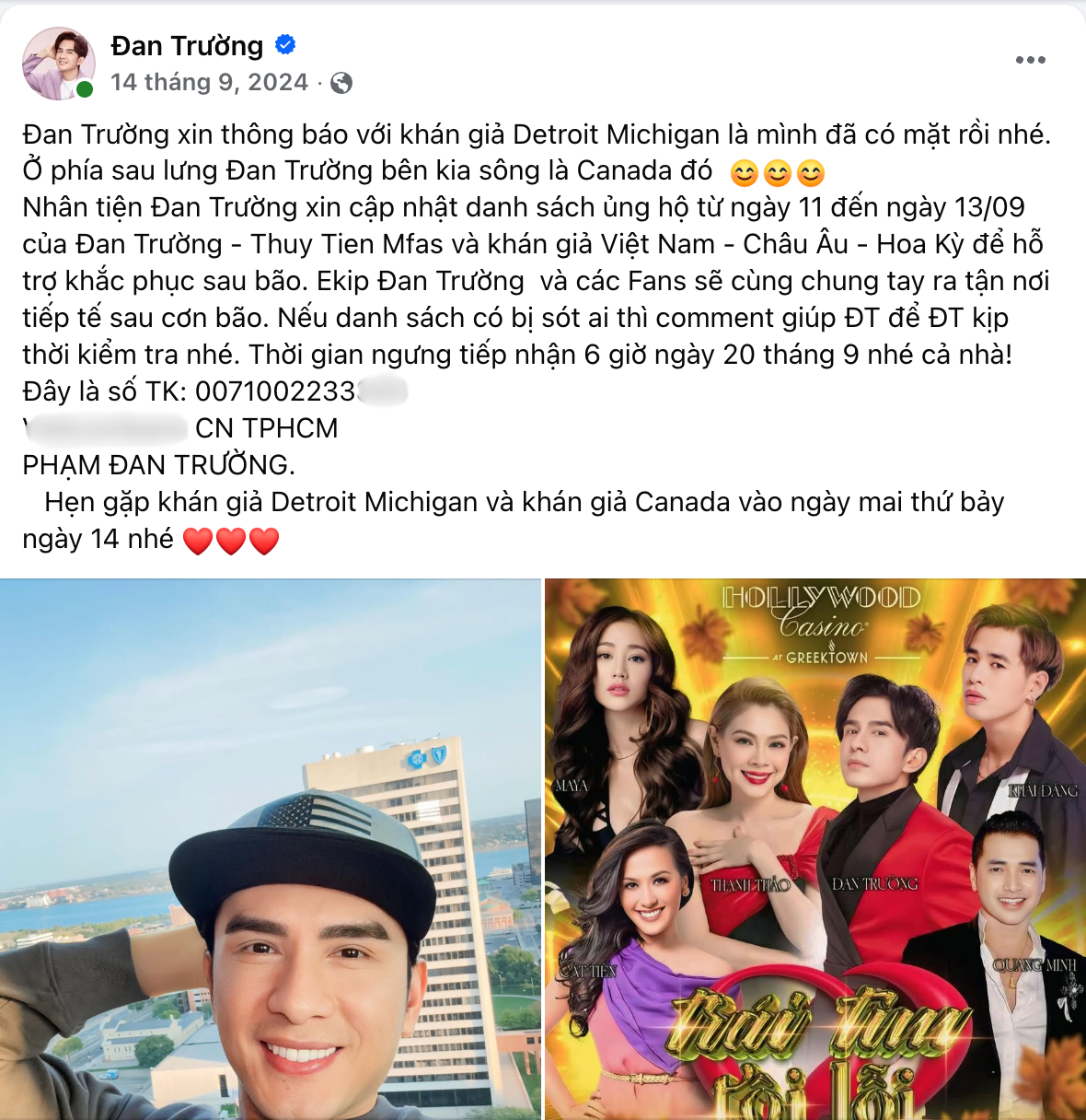 Đan Trường cập nhật số tài khoản quỹ từ thiện, liệt kê cá nhân đóng góp trong các lần kêu gọi quyên góp