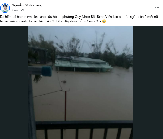 Diễn viên Đình Khang cầu cứu cứu hộ lũ lụt Diễn viên Đình Khang chia sẻ hình ảnh nhà nằm trong vùng ngập sâu